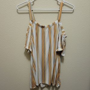 Eyeshadow Striped Cold Shoulder Blouse, size XL